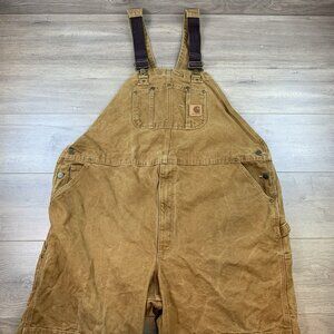 Carhartt Duck Bib Carpenter Overalls Double Knee Pants Men’s 48 x 32 Brown